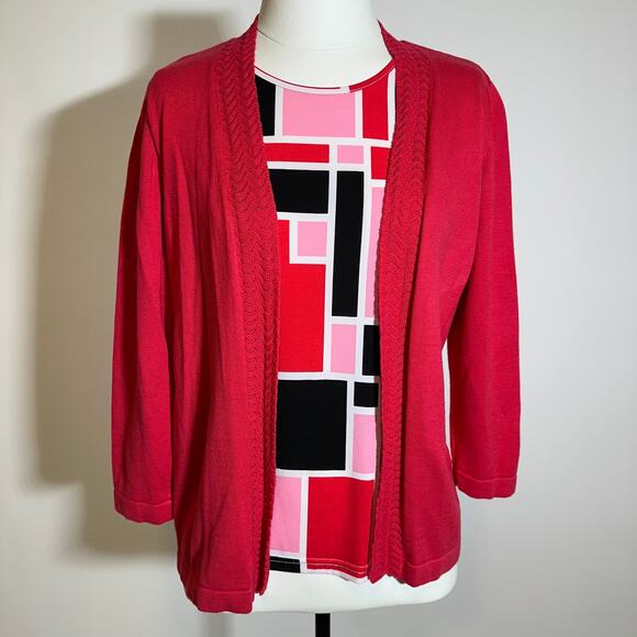 Alfred Dunner Open Front Cardigan Top Sweater One Piece Womens Petite Medium PM - Picture 1 of 9